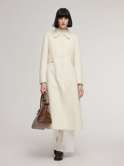 Cashmere Wool Blend Women Overcoat With Detachable Waist Tab