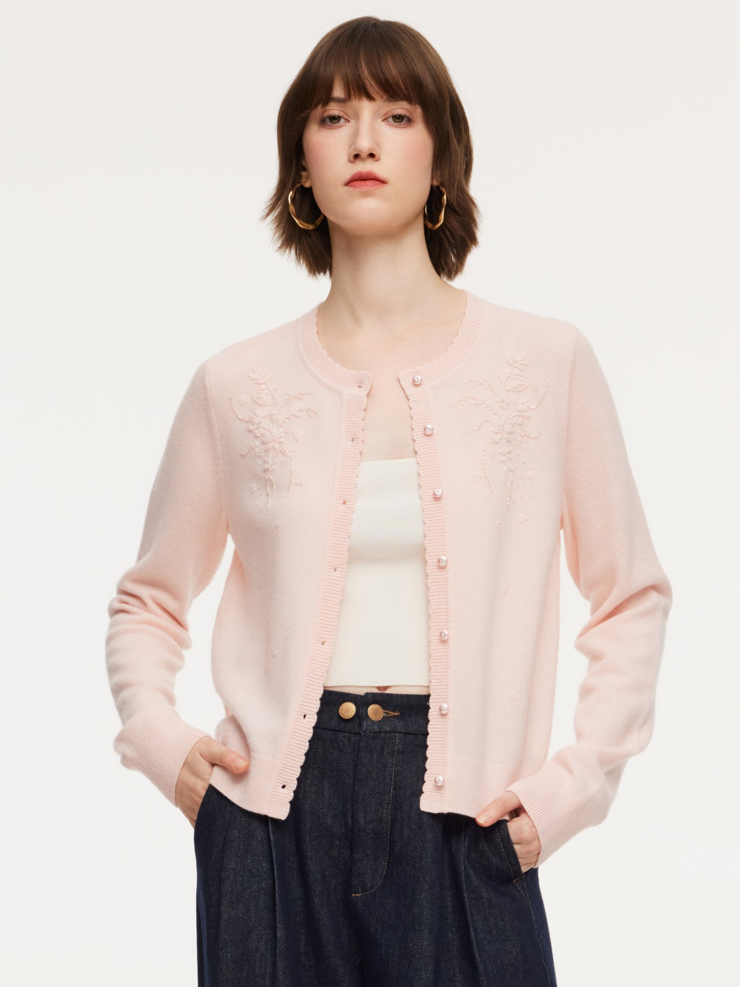 100% Wool Embroidered Women Cardigan