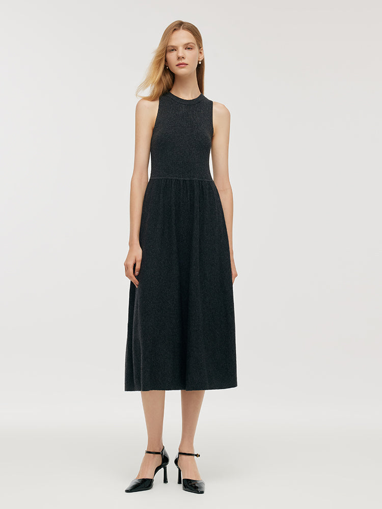 Wool Blend Multi-purpose Scarf And Sleeveless Knitted Midi Dress Two-Piece Set