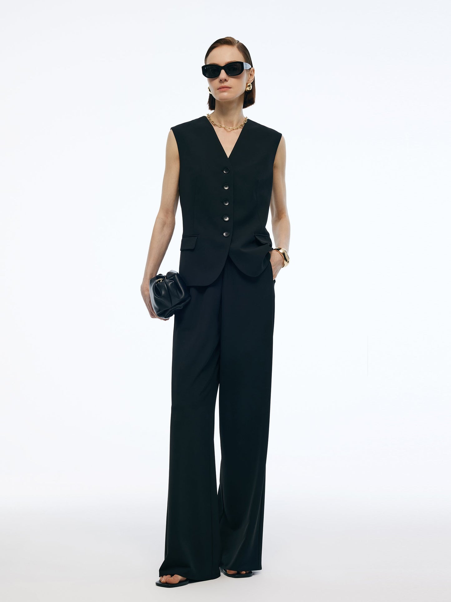 Stretch V-Neck Women Single-Breasted Vest