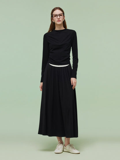 Tencel Blend Half-Zip Women Knit Top And Skirt Two-Piece Set