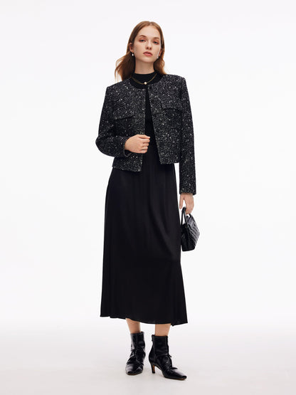 Wool Blend Round Neck Women Jacket