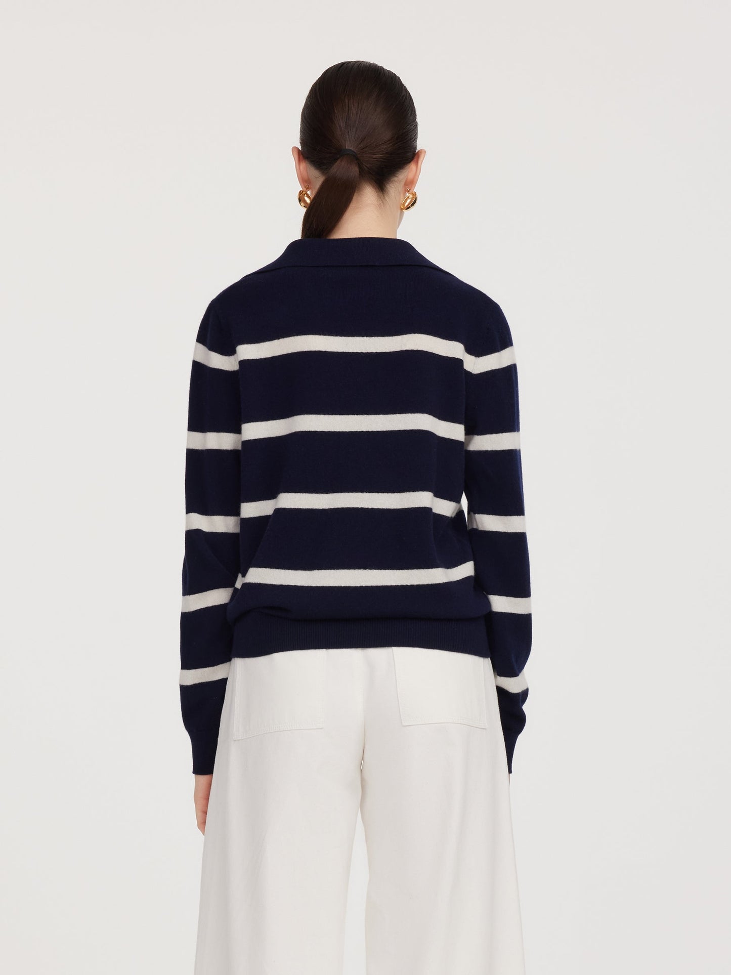 100% Wool Stripe Women Polo Sweater