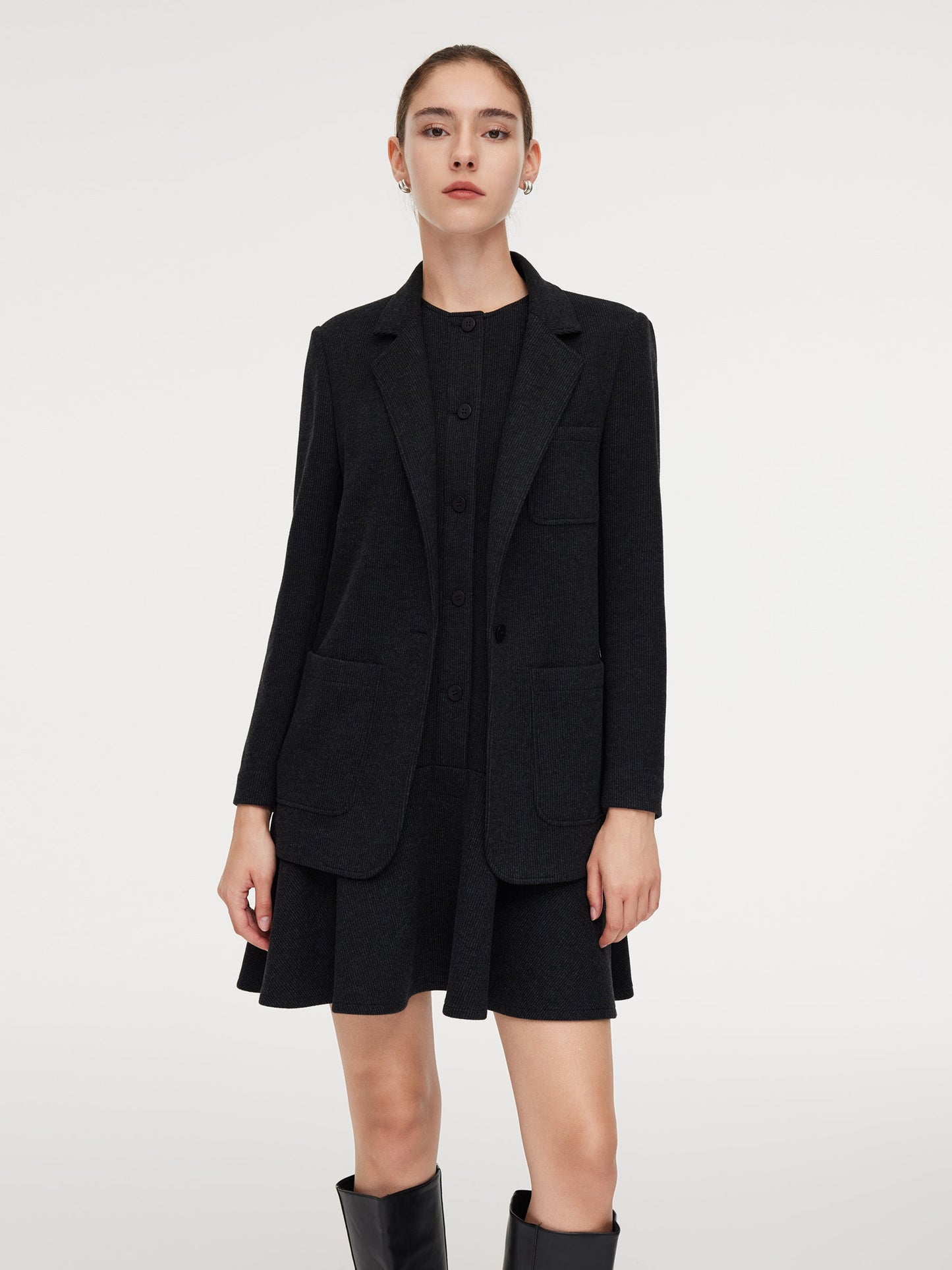 Knit Blazer And Sleeveless Mini Dress Two-Piece Set