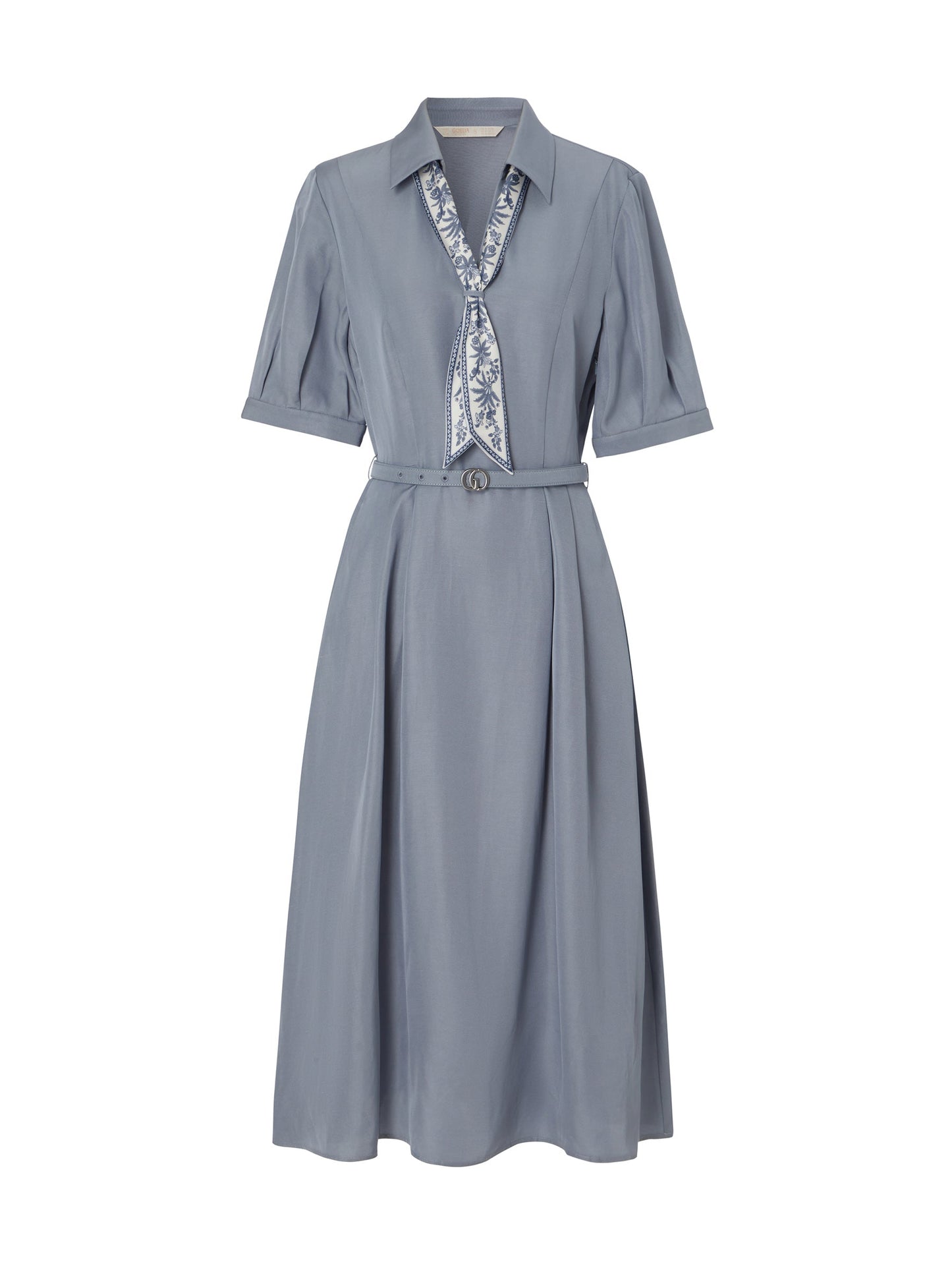 Acetate Tencel Linen Blend Women Midi Dress With Silk Scarf And Belt