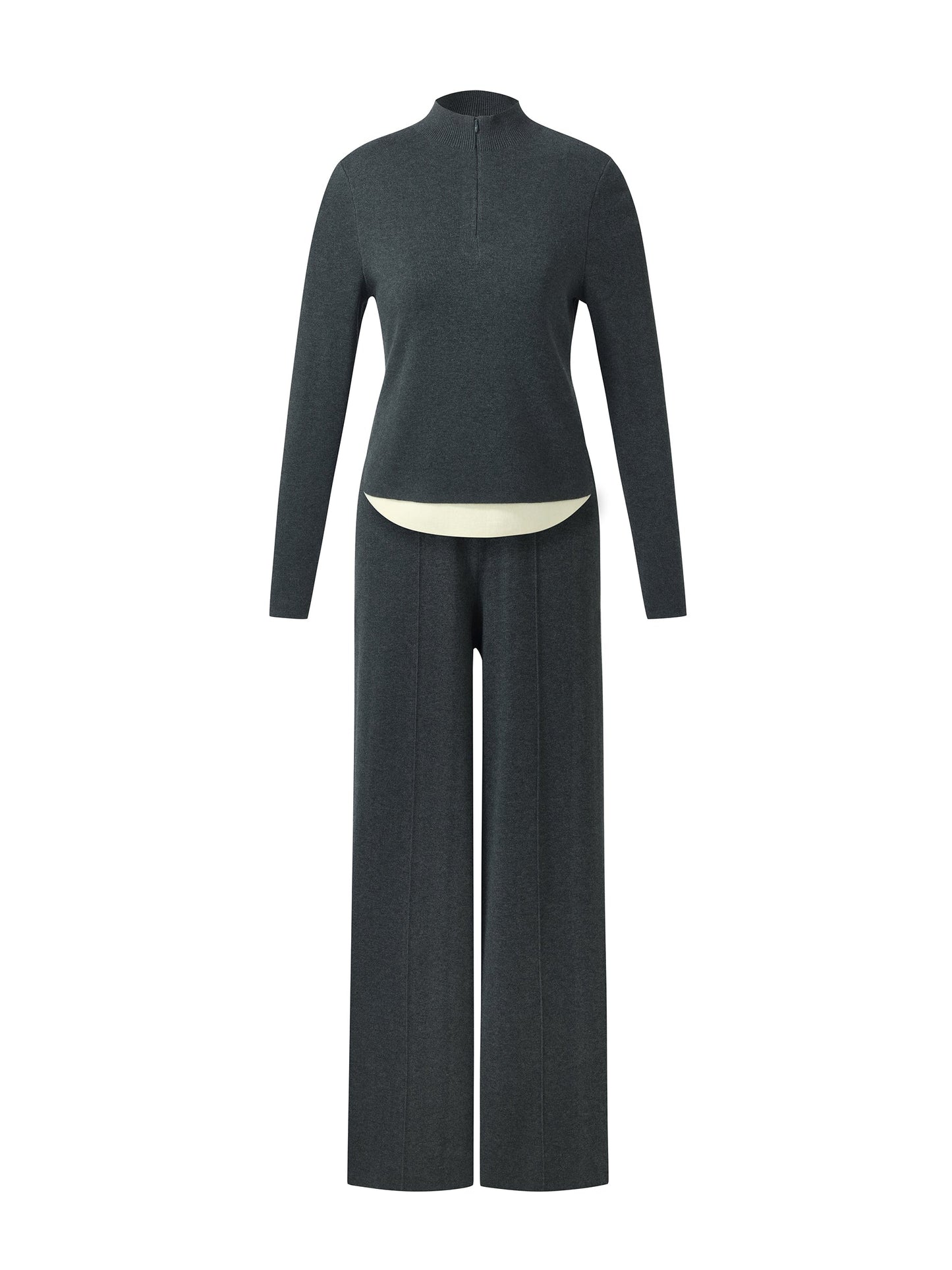 Cashmere Blend Mock Layered Knit Top And Pants Two-Piece Set