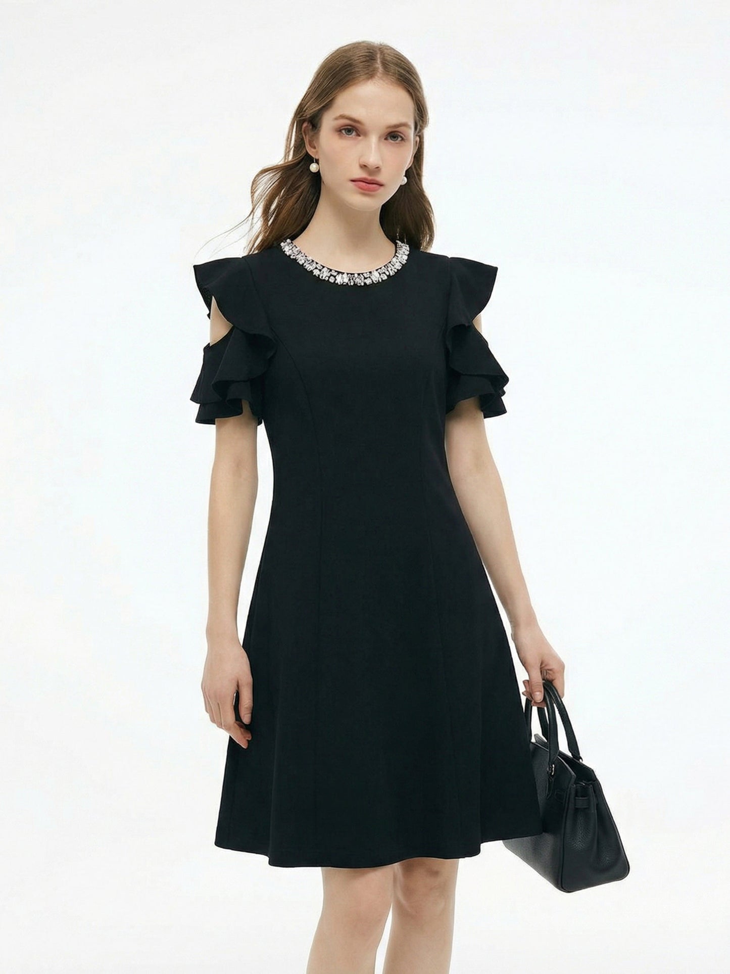 Ruffle Cold Shoulder Women Knit Mini Dress