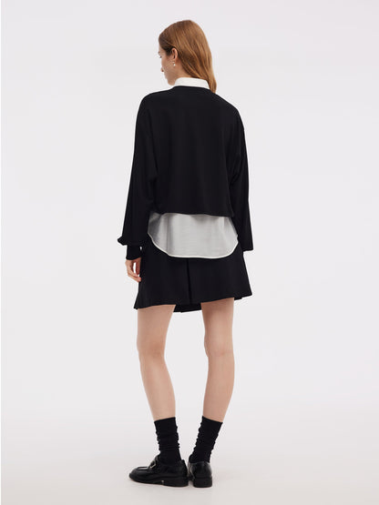 Front Slit Knit Top And Sleeveless Shirt Two-Piece Set