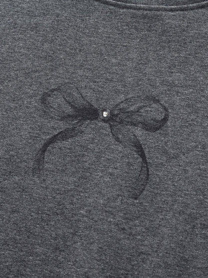 Bowknot Print Gathered Waist Women T-Shirt