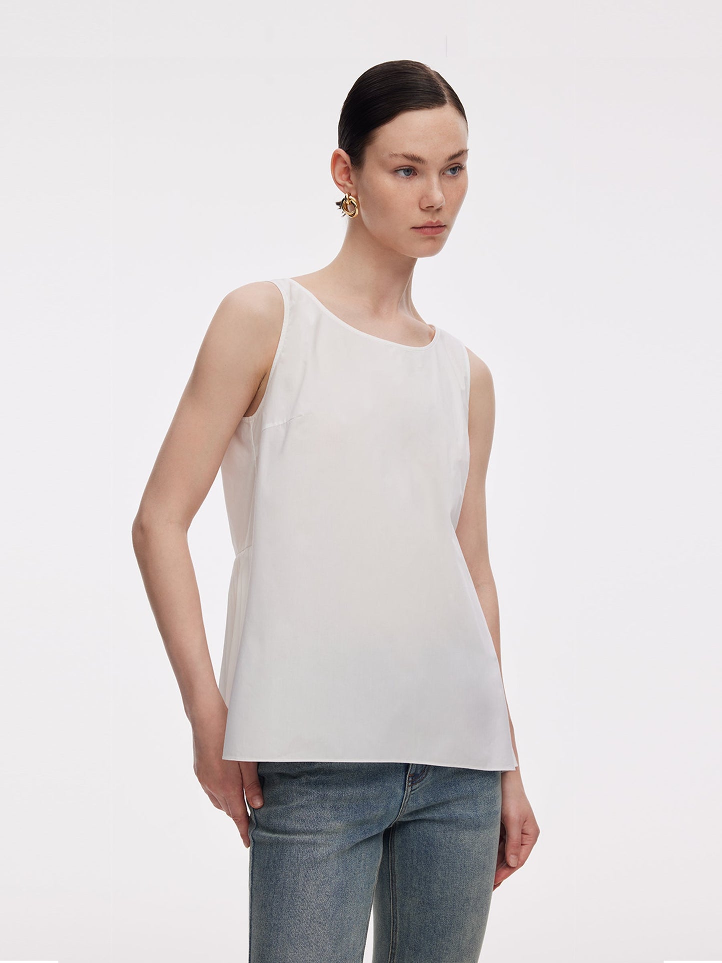 Lyocell Blend Knit Tank Top And Back Pleated Blouse Two-Piece Set
