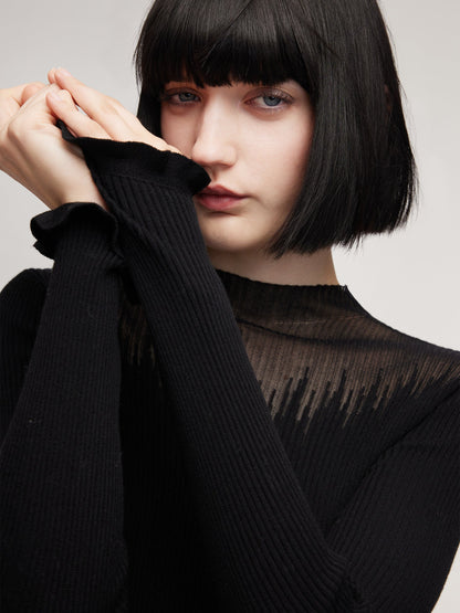 Tencel Wool Blend Mock Neck Women Knit Top
