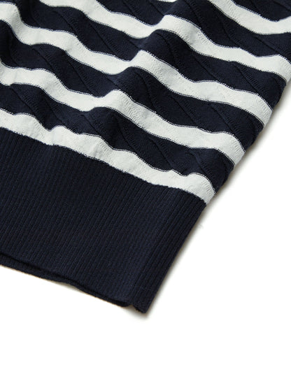 Lyocell Blend Stripe Round Neck Women Knit Top