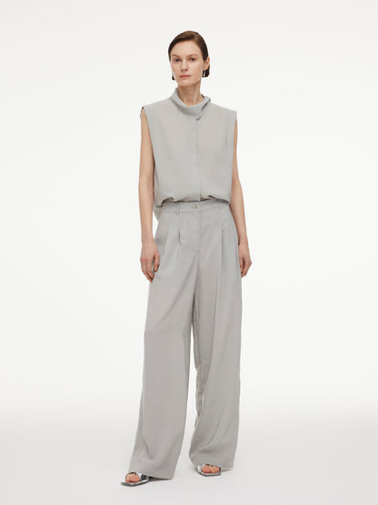 Triacetate Blend Ribbon Neck Women Sleeveless Blouse