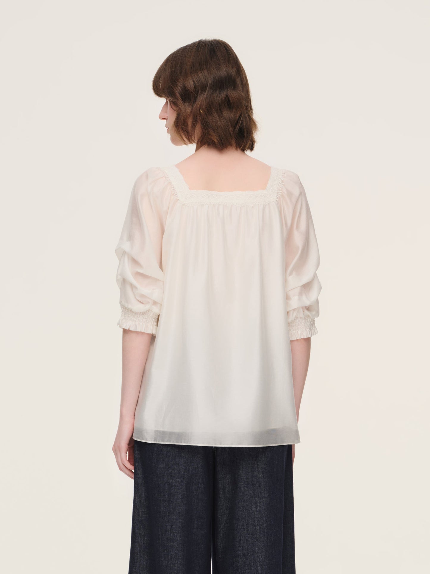 Tencel Blend Embroidered Square Neck Women Blouse