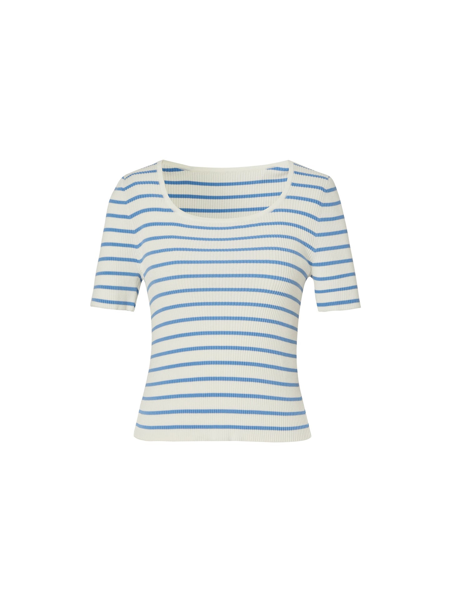 Lyocell Blend Stripe Square Neck Women Knit Top