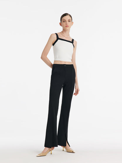 Mid-Rise Slit Micro-Flared Women Pants