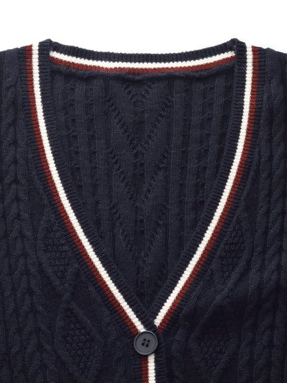 Wool Blend Contrast Trim Women Cardigan
