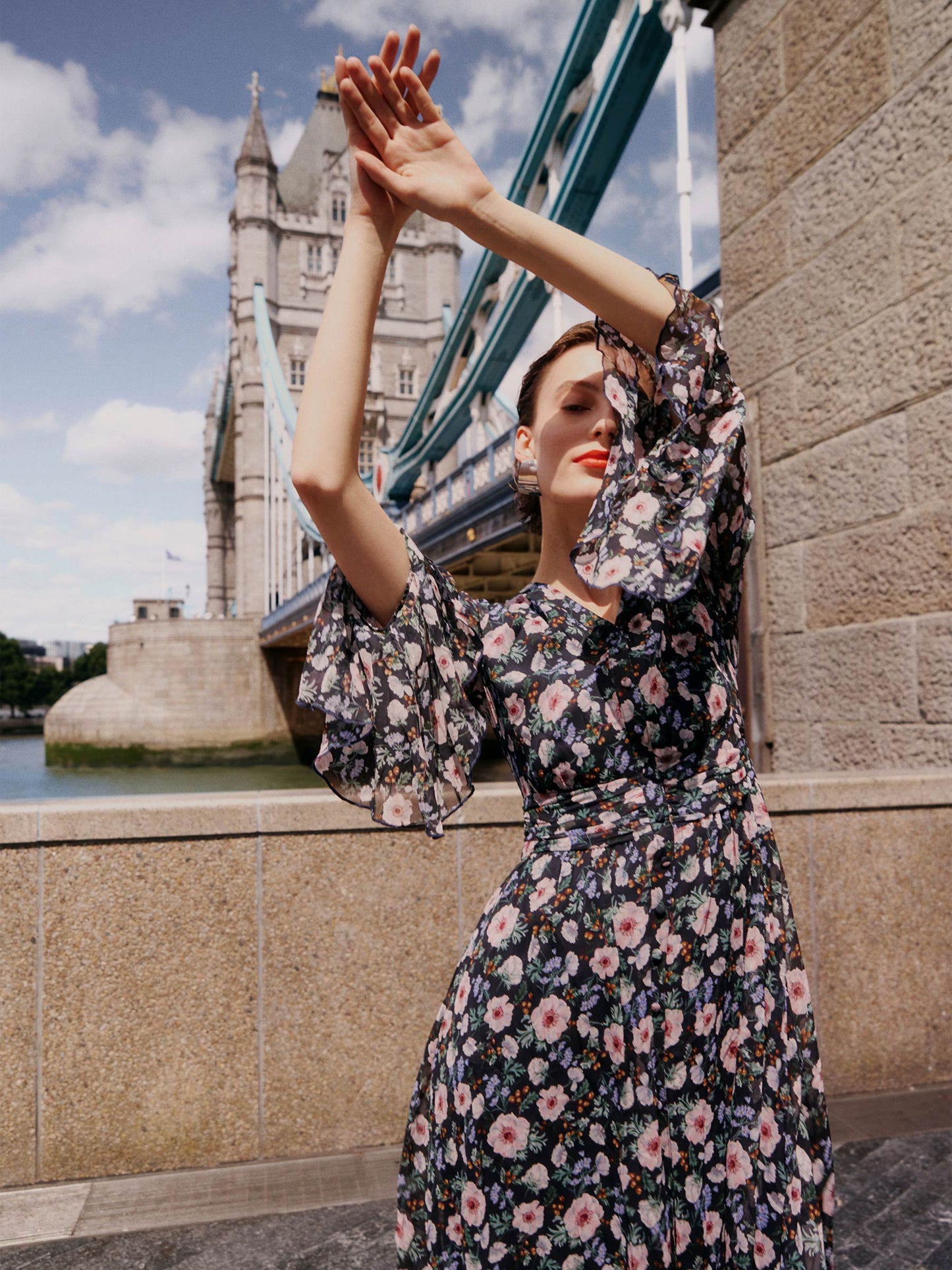 10MM Mulberry Silk Floral Print Women V-Neck Maxi Dress