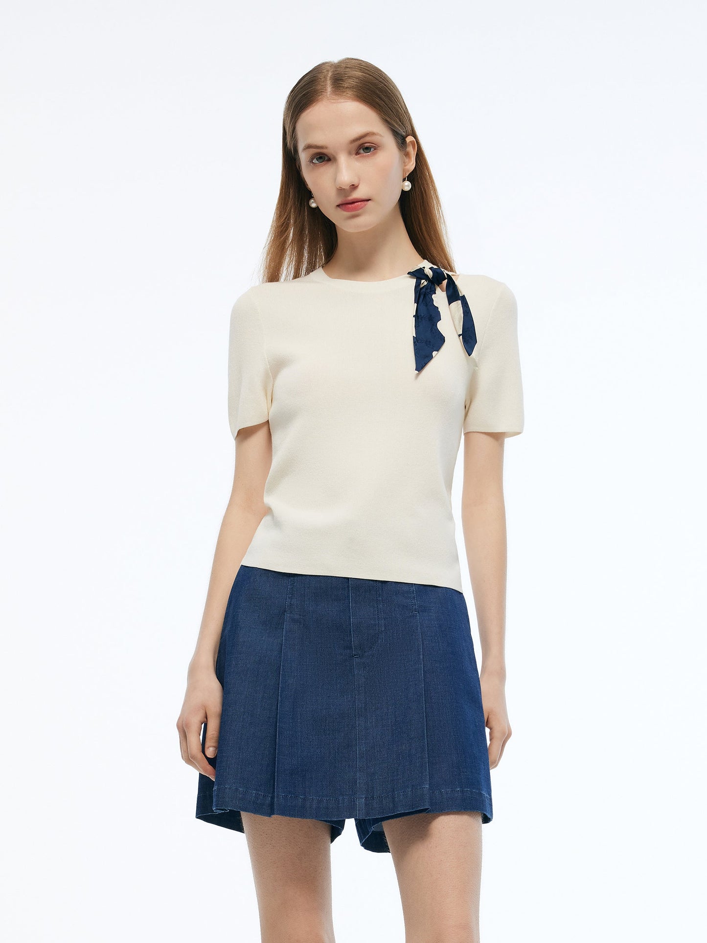 Tencel Blend Cut Out Women Knit Top