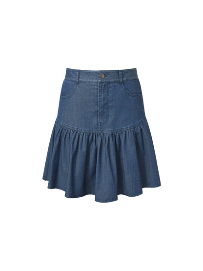 Denim Stretch Women Ruffle Mini Skirt
