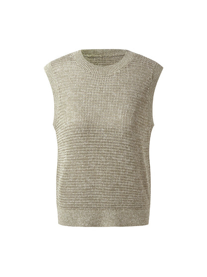 Linen Sequins Openwork Women Knit Tank Top