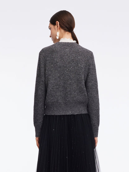 Mohair Wool Blend Sequins Women Cardigan