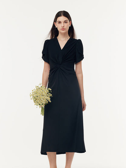 Acetate Twist Front Women Knit Maxi Dress With Hairband