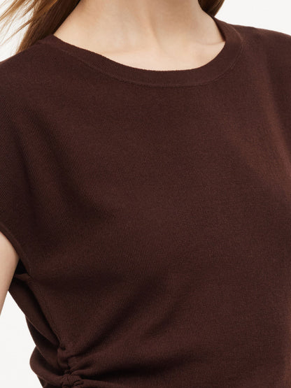 Lyocell Blend Side Drawstring Women Asymmetric Knit Top