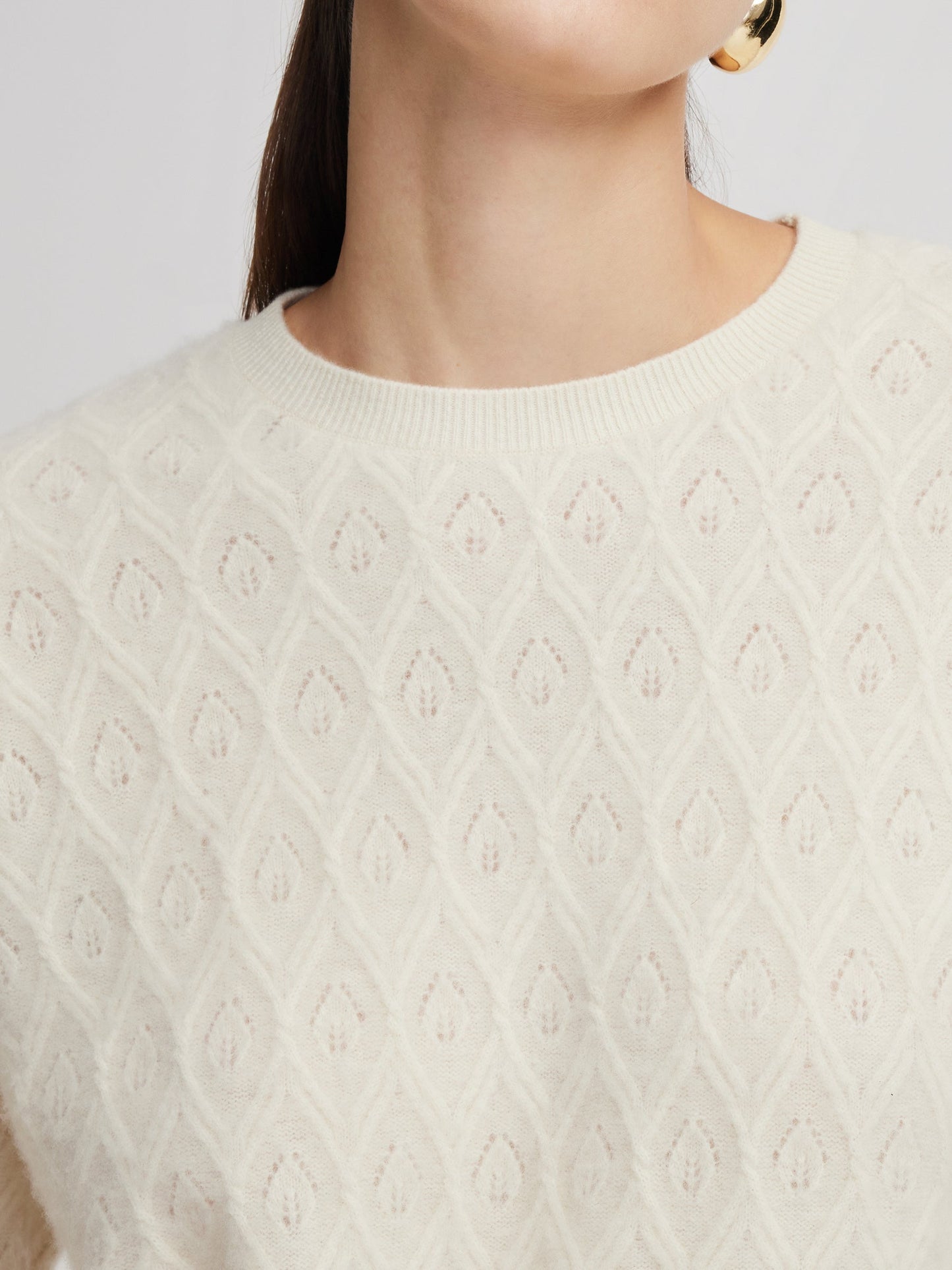 Brushed Cashmere Wool Blend Textured Women Sweater