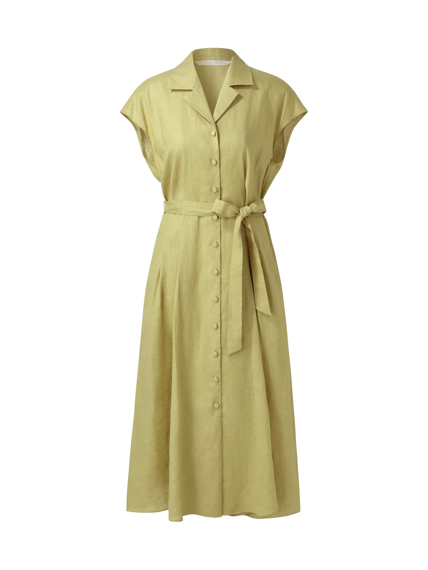 100% Linen Gathered Waist Women Self-Tie Belt Maxi Dress