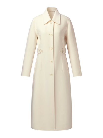 Cashmere Wool Blend Women Overcoat With Detachable Waist Tab