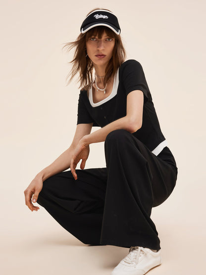Mock Layered Knit Top And Pants Two-Piece Set