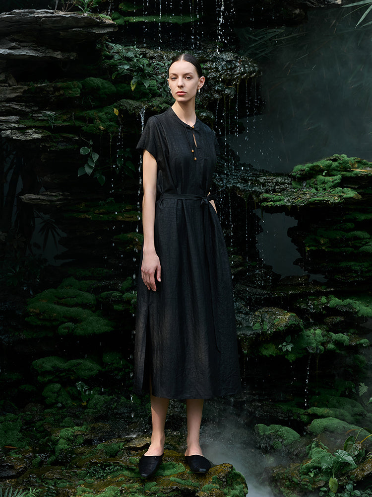 18 Momme Xiang Yun Silk Slit Cheongsam Women Qipao Maxi Dress With Belt