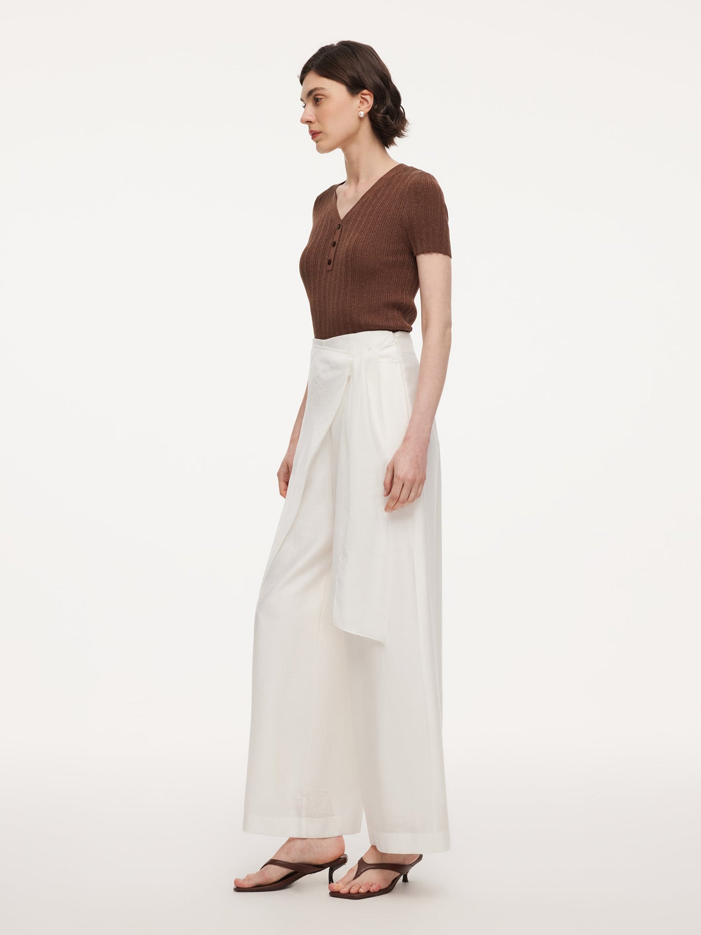 Lyocell Acetate Linen Blend Tie Front Women Pants