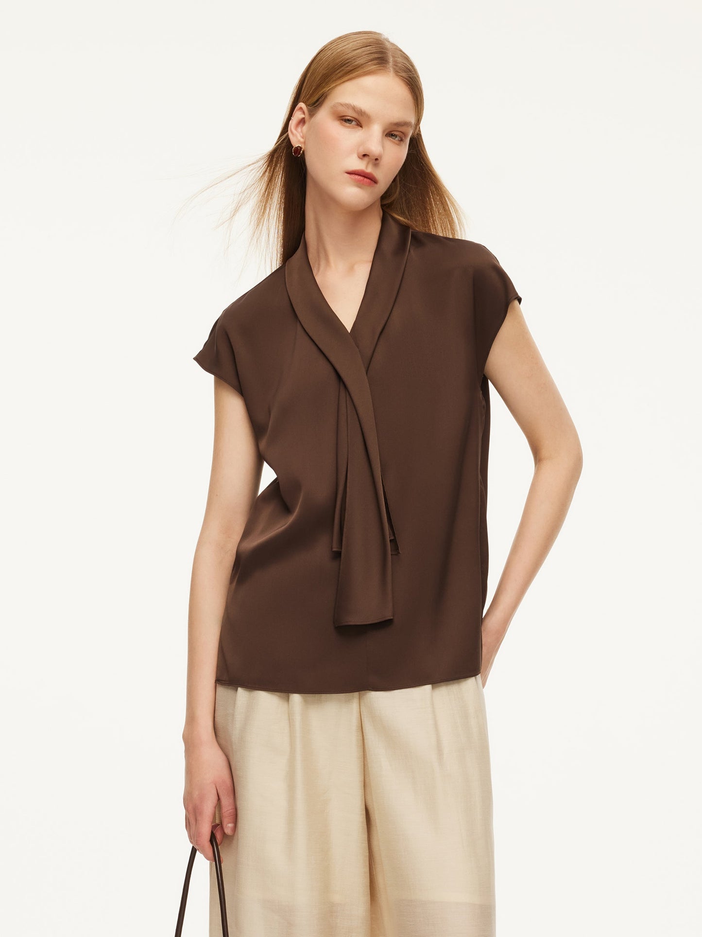 22MM Mulberry Silk Tie Neck Women Blouse