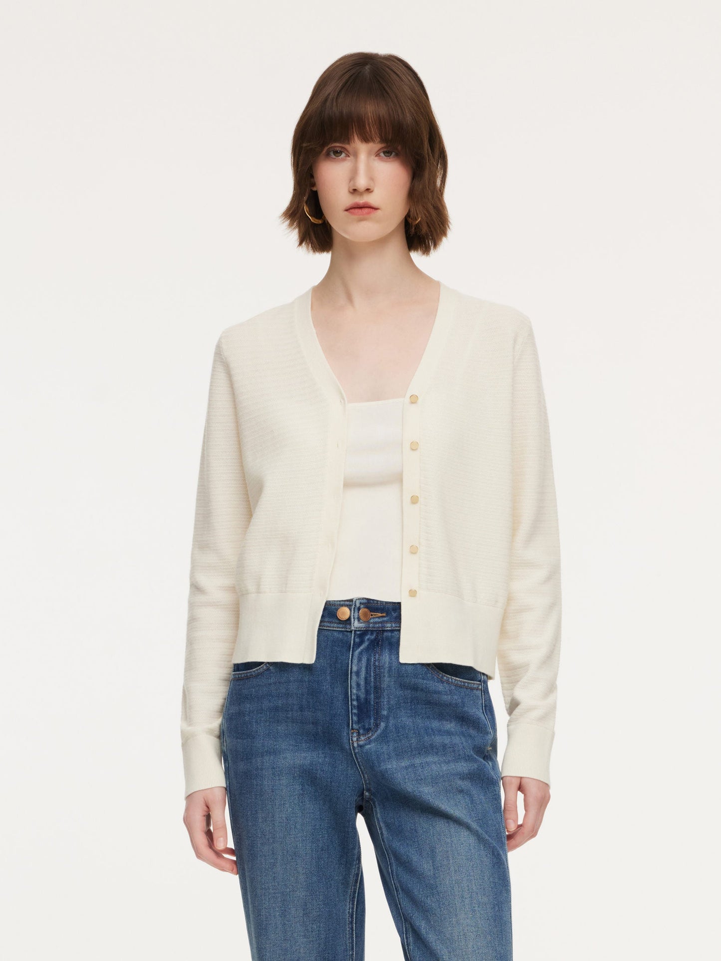Tencel Wool Blend V-Neck Women Cardigan With Detachable Ribbon
