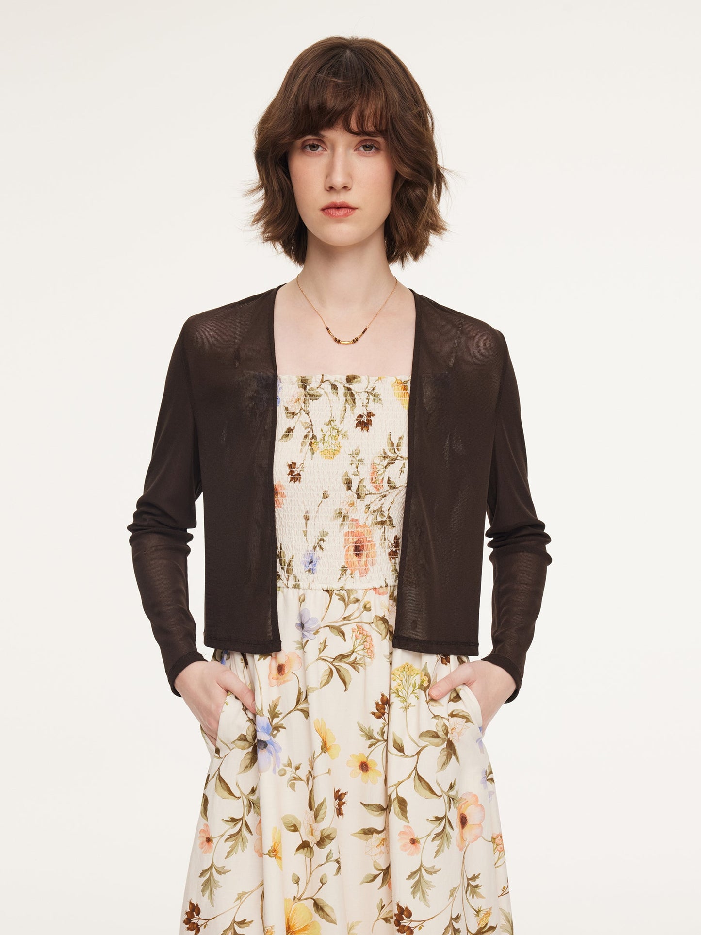 Tencel Blend Cardigan And Floral Print Strap Dress Two-Piece Set