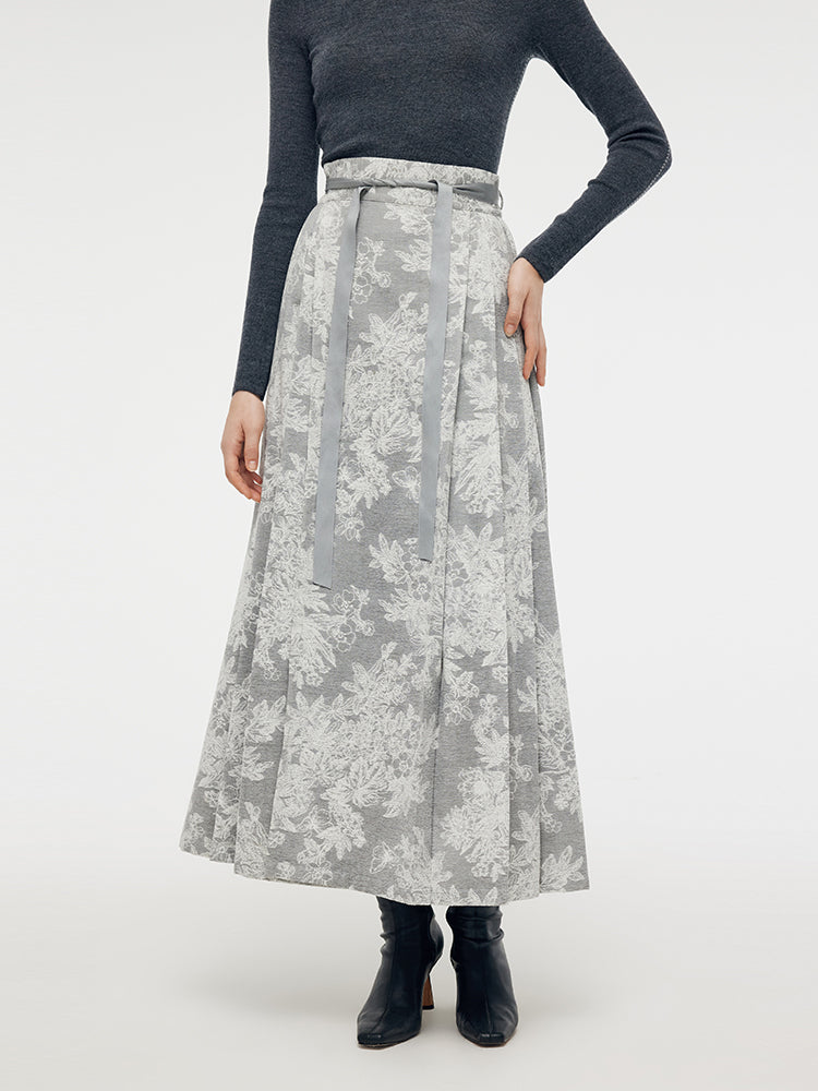 Silver Floral Jacquard Women Mamianqun With Bottomed Skirt