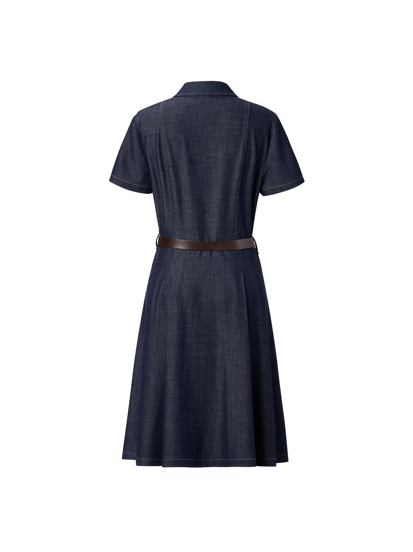 [Preview] Gather-Waisted Women Shirt Midi Dress With Leather Belt