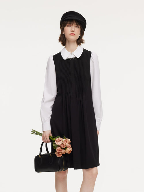 Patchwork Faux-Layered Women Midi Dress