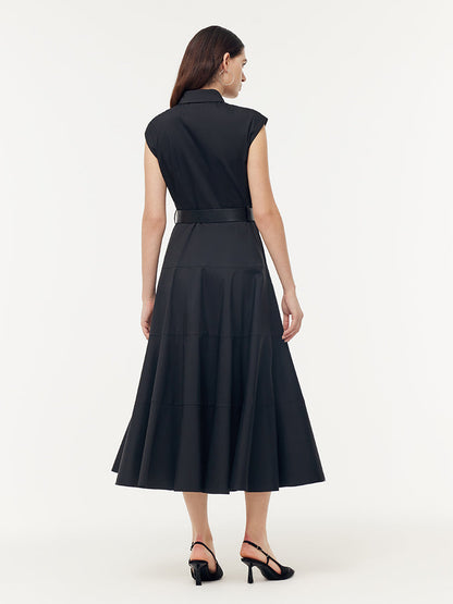 Gathered Waist Cap Sleeve Women Maxi Dress With Leather Belt