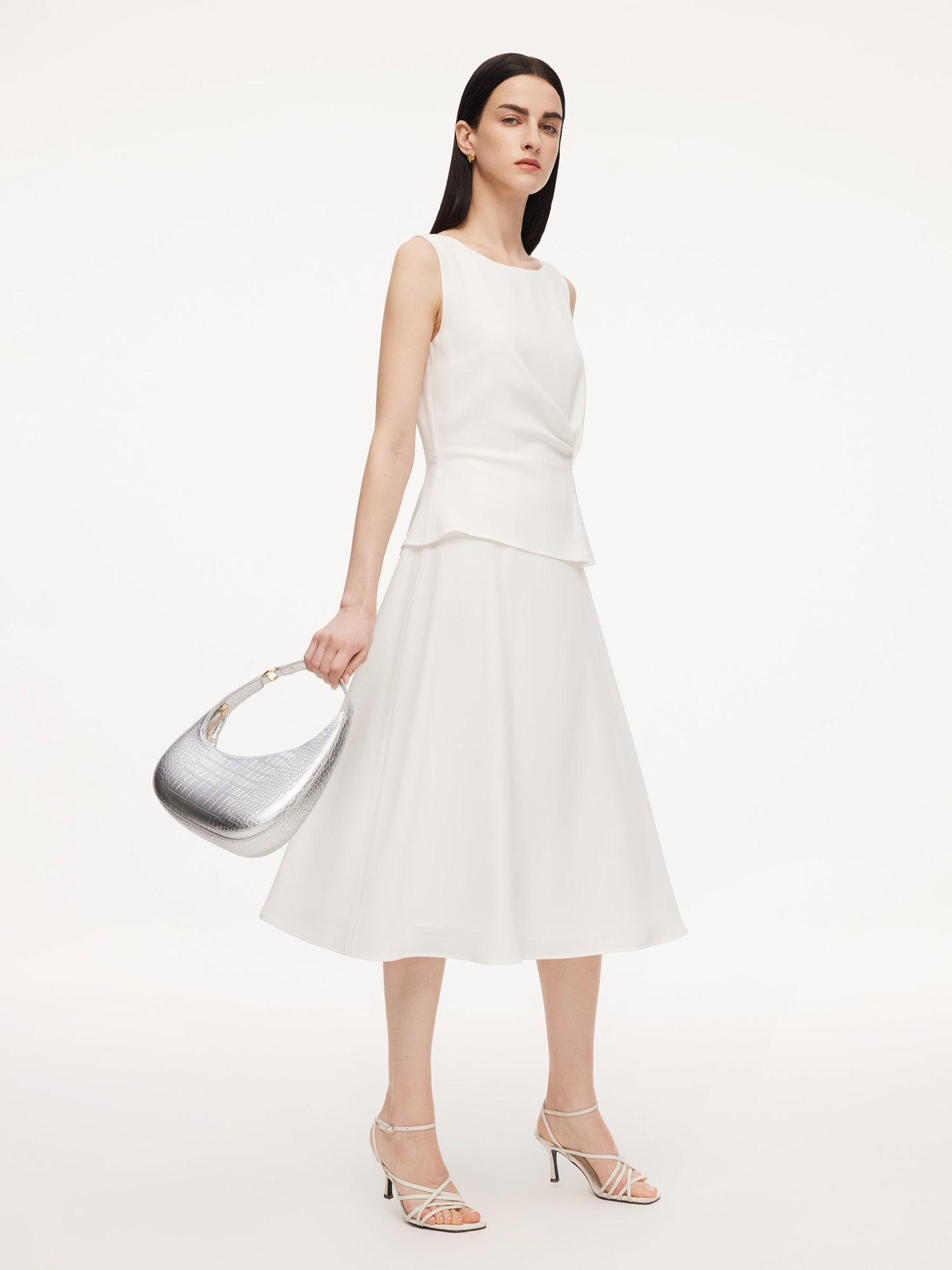 Triacetate Blend Mock Layered Women Sleeveless Midi Dress