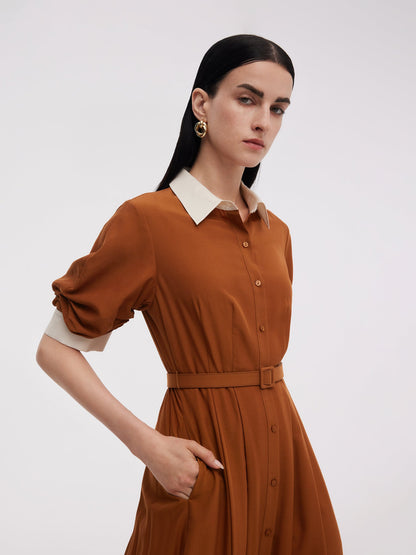Tencel Acetate Blend Color Block Women Midi Dress