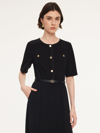 Triacetate Blend Women Midi Dress With Belt