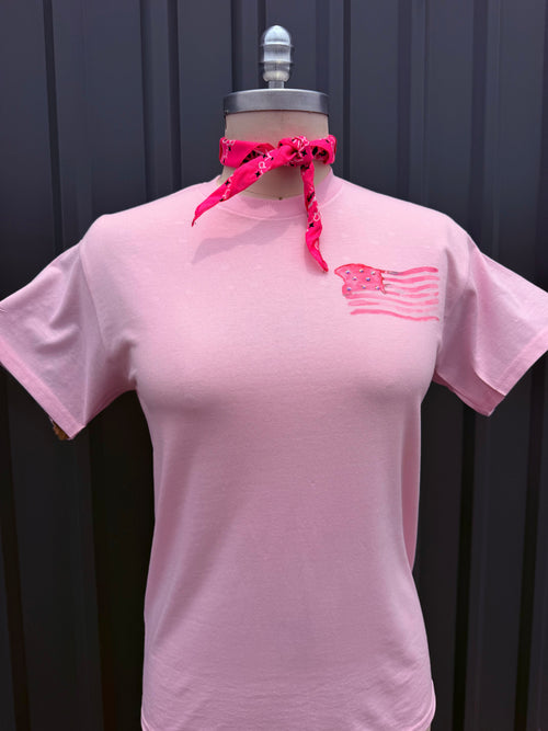 Pink Rhinestone United States of America Graphic Tee | Patriotic Statue of Liberty Back Print Shirt