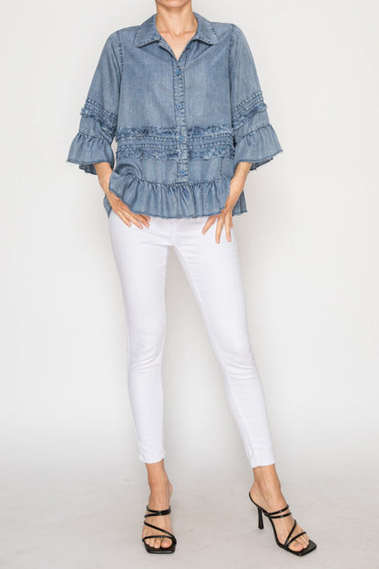 Origami - Ruffle Detail Chambray Jacket