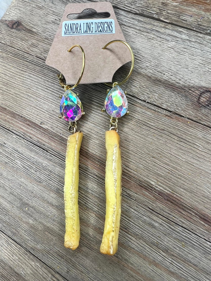 Sparkly French Fry Rhinestone Hoop Earrings by Sandra Ling Designs