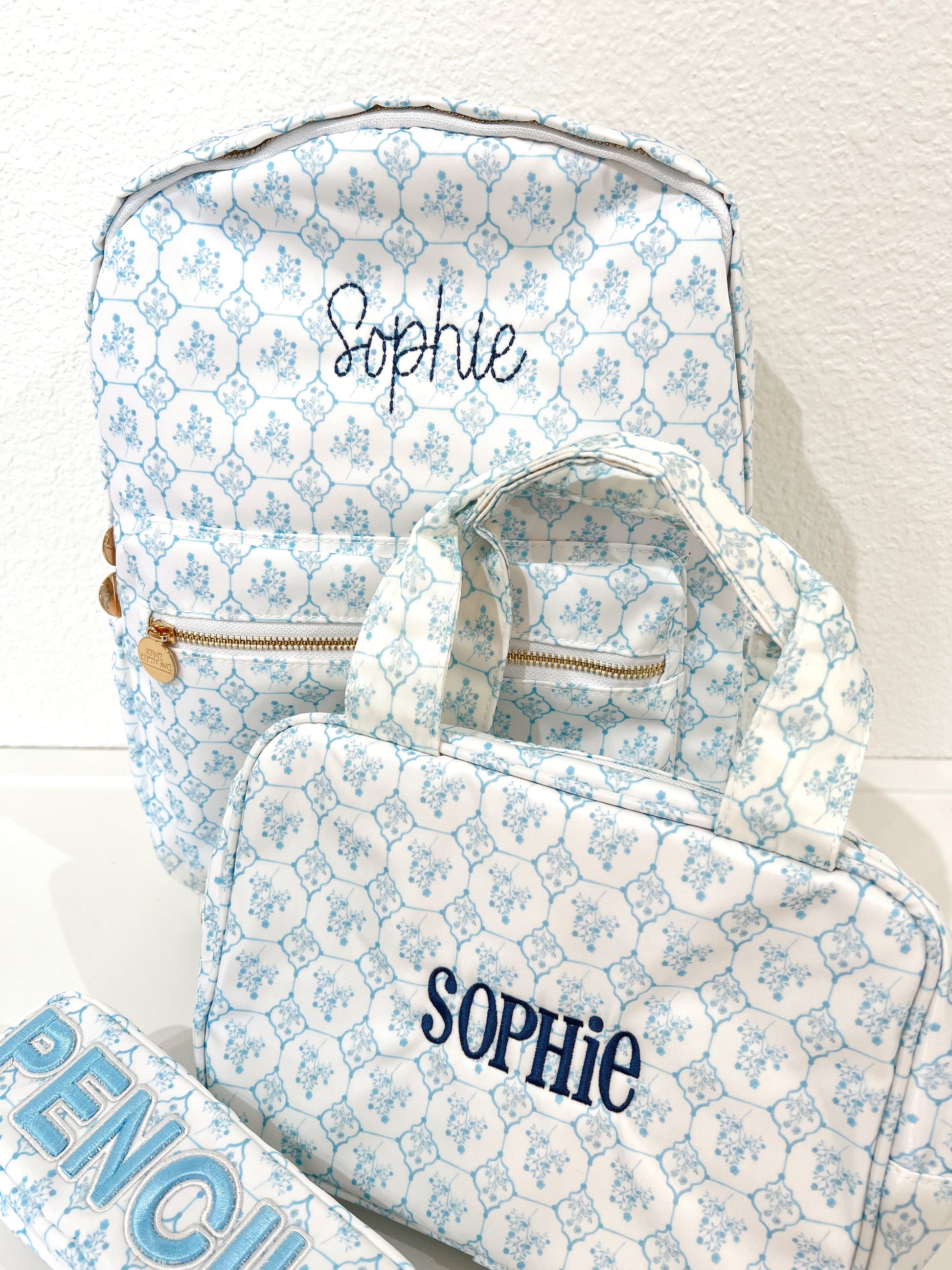 Blue Toile Backpack -PLAIN NO EMBROIDERY