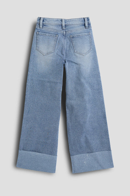 Girls Wide Leg Mega Cuff Raw Hem