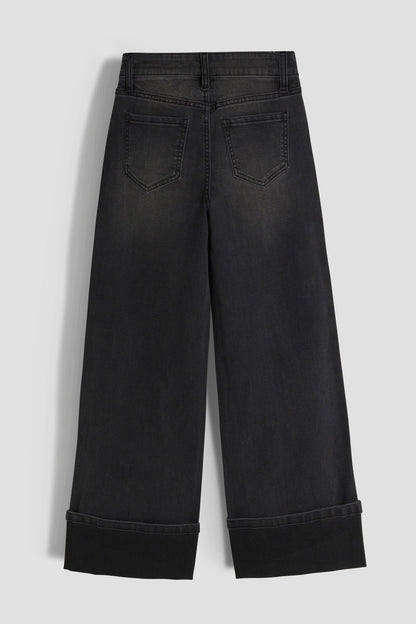 Girls Hot Fix Stud Cuffed Wide Jeans